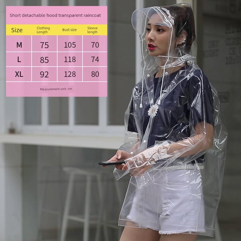 Regenmantel für Damen, Kurzer Stil, Transparent, Sturmsicher, Outdoor, Männliches Model, Laufstegfotografie, Trendiger Regenponcho, Nicht Einweg-Eva