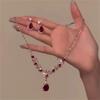 [Rich Girl's Daughter] Red Water Drop Flash Diamond Necklace Women's New Fashion Elegant Extravagant Suit Clavicle Chain Accessories