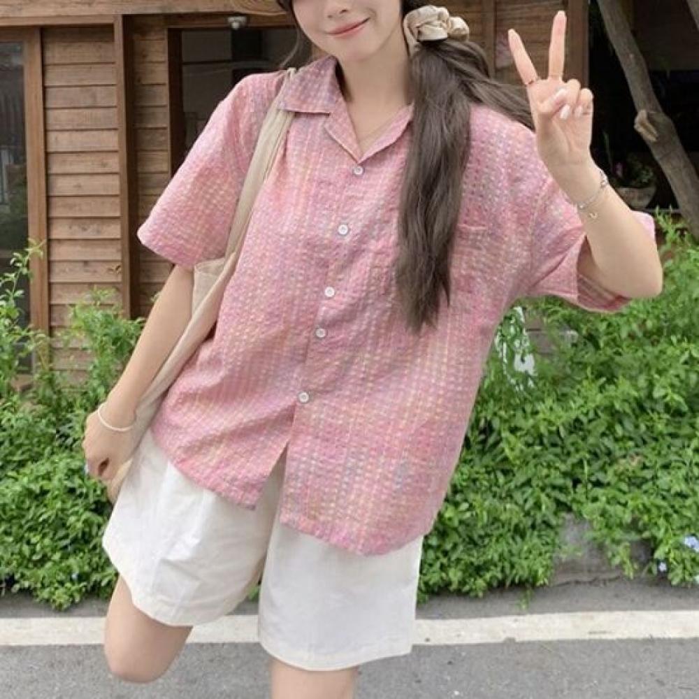 Navava Cool Seersucker Thin Check Short Sleeve Shirt Nb2691
