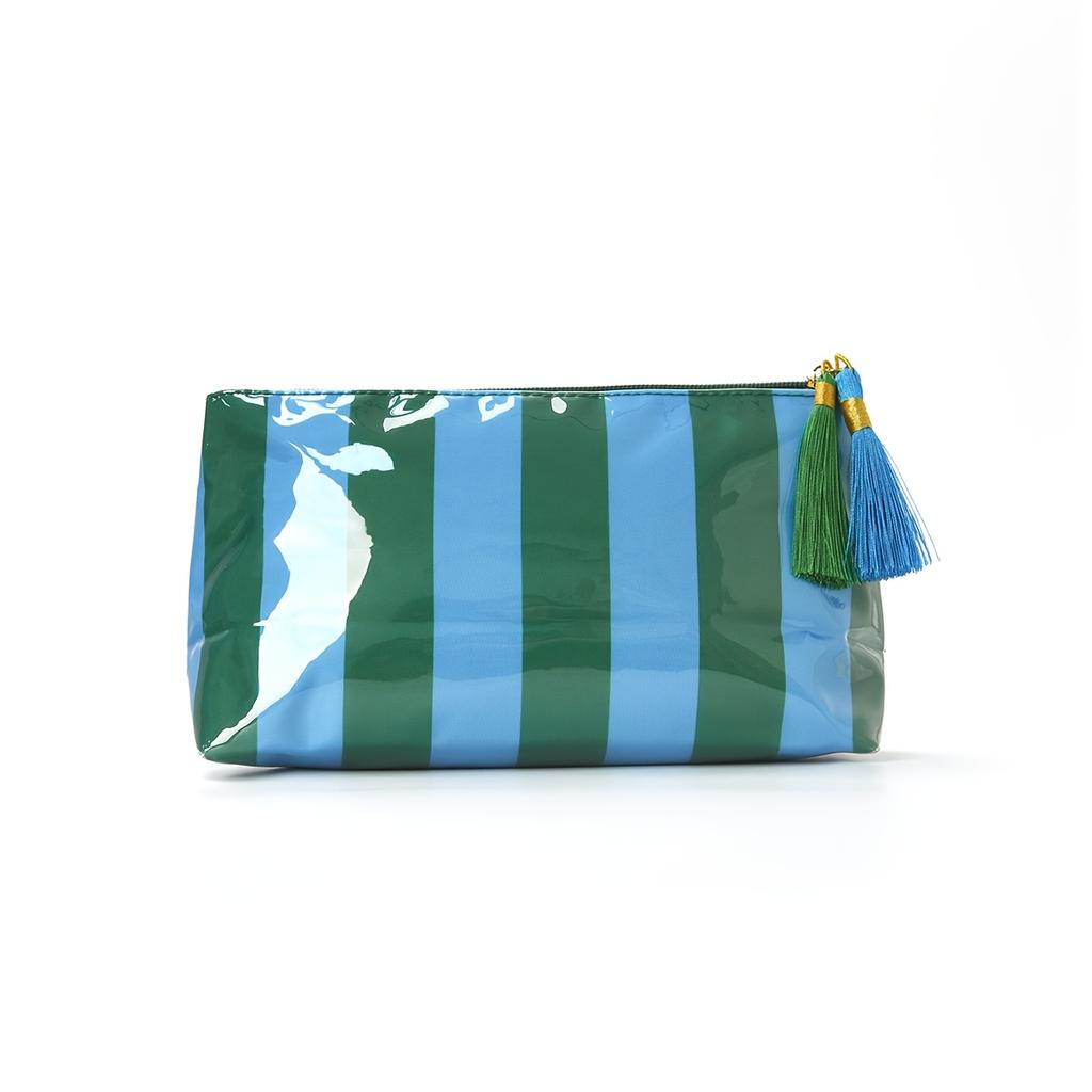 Pink White Striped Waterproof Makeup Bag With Two-Tone Tassel Zipper Pull