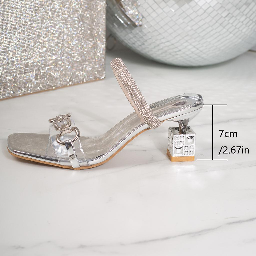 Summer, Plus Size, Square Toe, Rhinestone, High-heeled Slippers, New Styles, Irregular Heels, Sandals, Women's