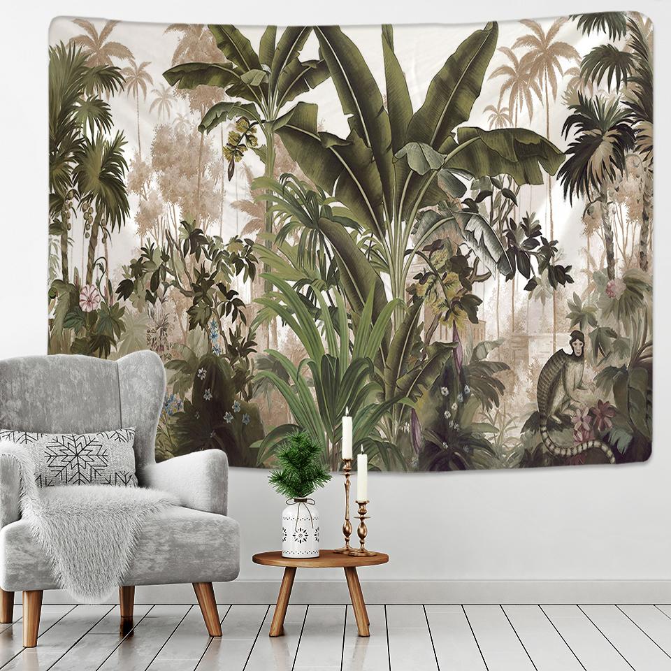 Customizable Palm Tree Tapestry Wall Hanging Tropical Leaves Floral Pattern Wall Beach Mat Animal Background Rug Tapestry