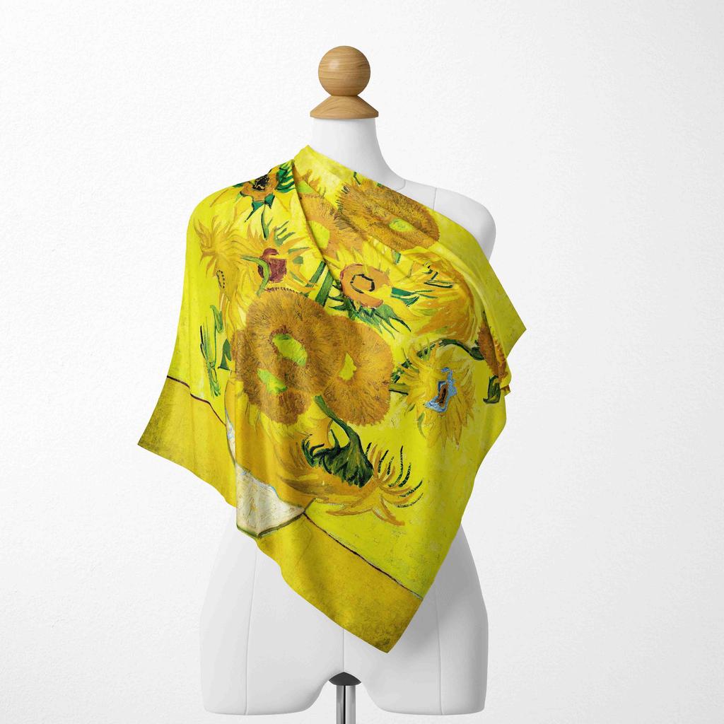 70CM*70CM Van Gogh Oil Painting Fashion Scarves for Women Print Silk Satin Hijab Scarf Female Luxury Brand Square Shawl Scarfs