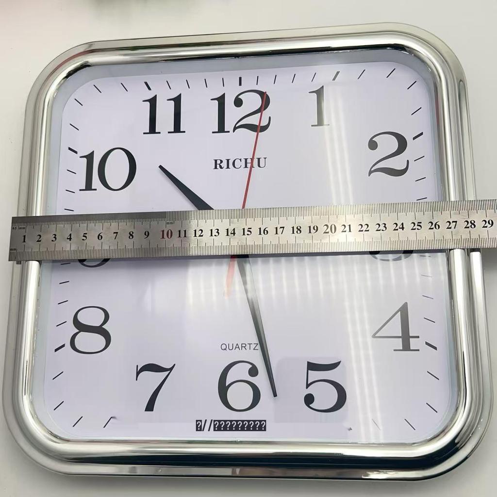 12-Inch Square Wall Clock with Large Numbers and Quartz Movement, Silent Second-Hand, Battery-Operated for Living Room.