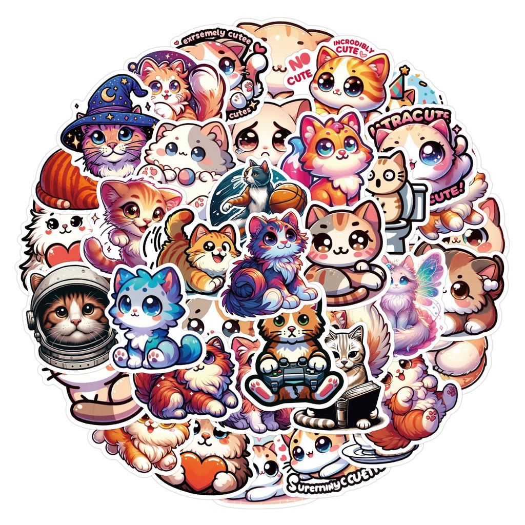 50 New Style Cat Graffiti Stickers Decorate Car Laptop Hand Note Waterproof Stickers