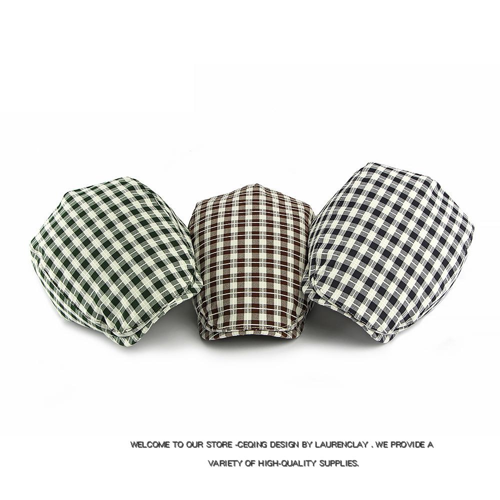 Vintage Check Beret Men Women Cap British Peaked Cap Painter's Cap