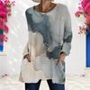 Women Plus Size Round Neck Long Sleeve Abstract Printed Loose Longline T Shirt With Pockets