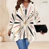 Women Plus Size V Neck Long Sleeve Irregular Split Hem Tunic Top Black Golden Swirl Print
