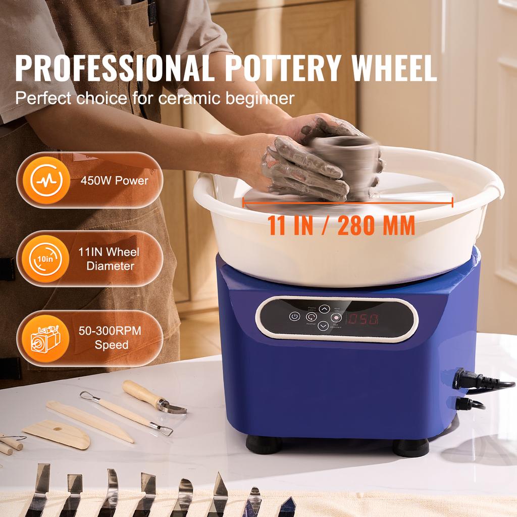 SucceBuy Pottery Wheel 11 Inch Pottery Forming 450W Electric Wheel for Pottery Direct Drive Ceramic Wheel for DIY Art Craft Blue