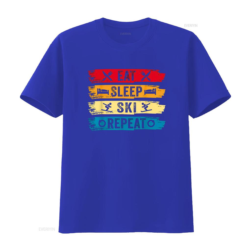 Eat Sleep Ski Repeat Vintage Alpine Skiing Winter Sports T Shirt Vintage Washed Stretched Homme Fashion Top For Everyday Wear