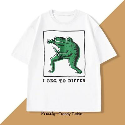 Lustiger Frosch Sommer 100% reine Baumwolle Herrenbekleidung bedrucktes T-Shirt, Streetwear sportliches T-Shirt, lässiges Oberteil mit Rundhalsausschnitt