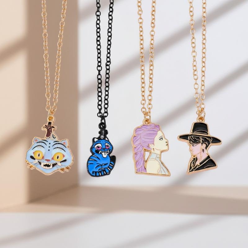 Kpop Demon Hunters Saja Boys Anime Necklace Cartoon Metal Pendant Creative  Cosplay Jewelry Accessory Gift For Fans