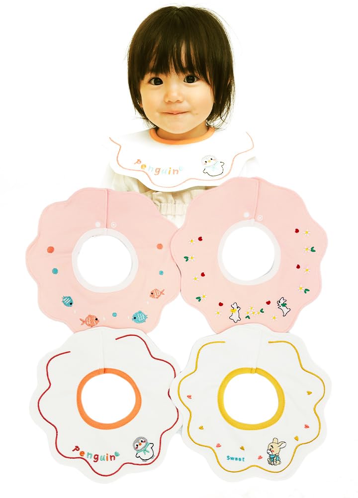 Baby Bibs for Boys and Soft Set of Nursery Bibs [&&COCO] Girls, Waterproof, 360% Cotton, Thick, Washable, Material, Petal-Shaped, 4, (Type D)