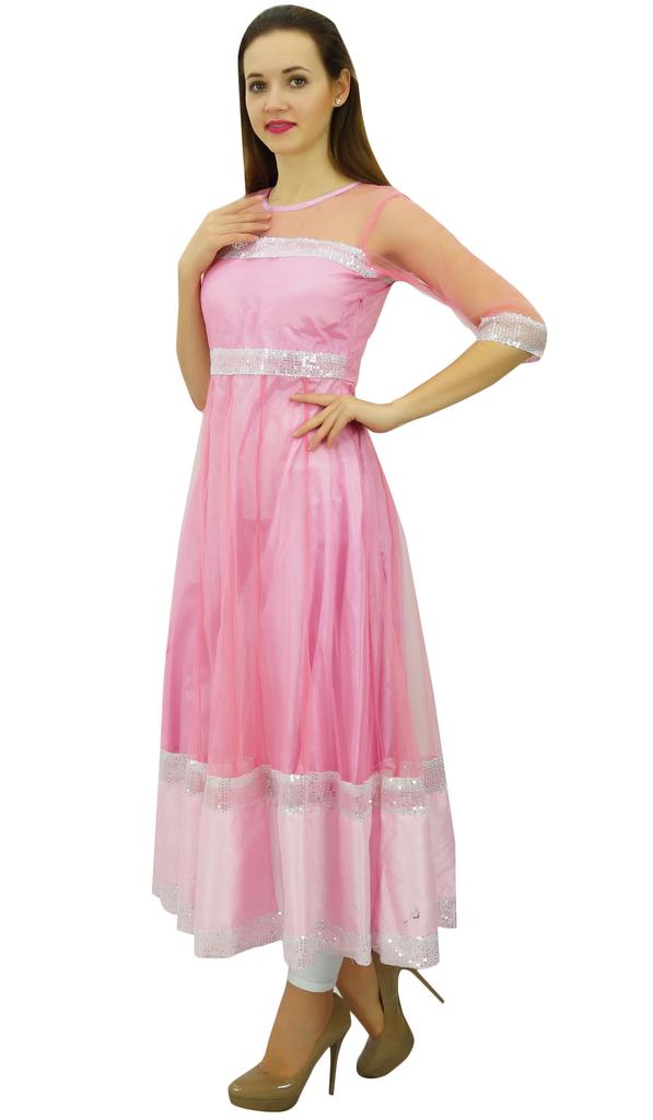 Bimba Women's Designer Net Anarkali Kurta Kurti Light Weight Ethnic Party Wear Dress| Baby Pink|