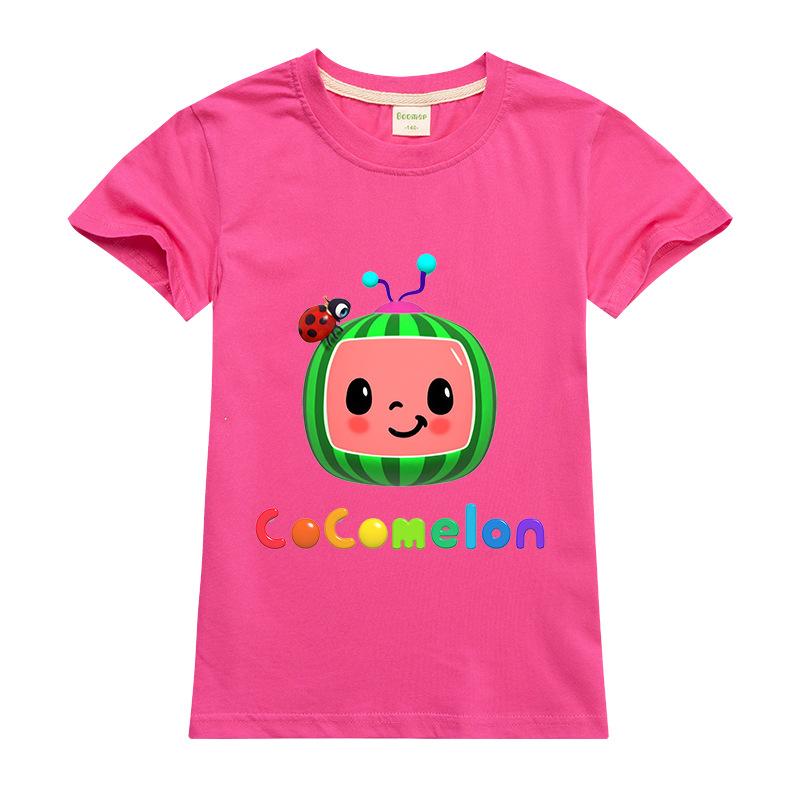 

Cocomelon Нова бавовняна дитяча футболка для хлопчиків Футболка для хлопчика Топи для дівчаток Дитячий одяг з мультфільмом Футболка з коротким рукавом Дитячі сорочки 150 Яскраво-рожевий