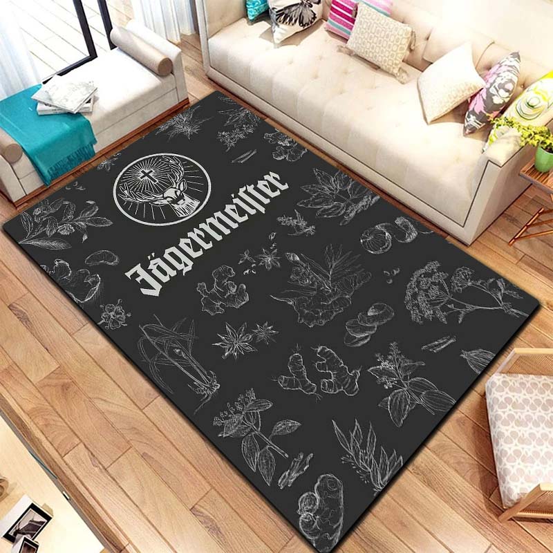 J Jagermeister Deer Logo Flannel Printed Area Rug Non Slip Washable Floor Mat Living Room Bedroom Sofa Decor Indoor Doormat Gift