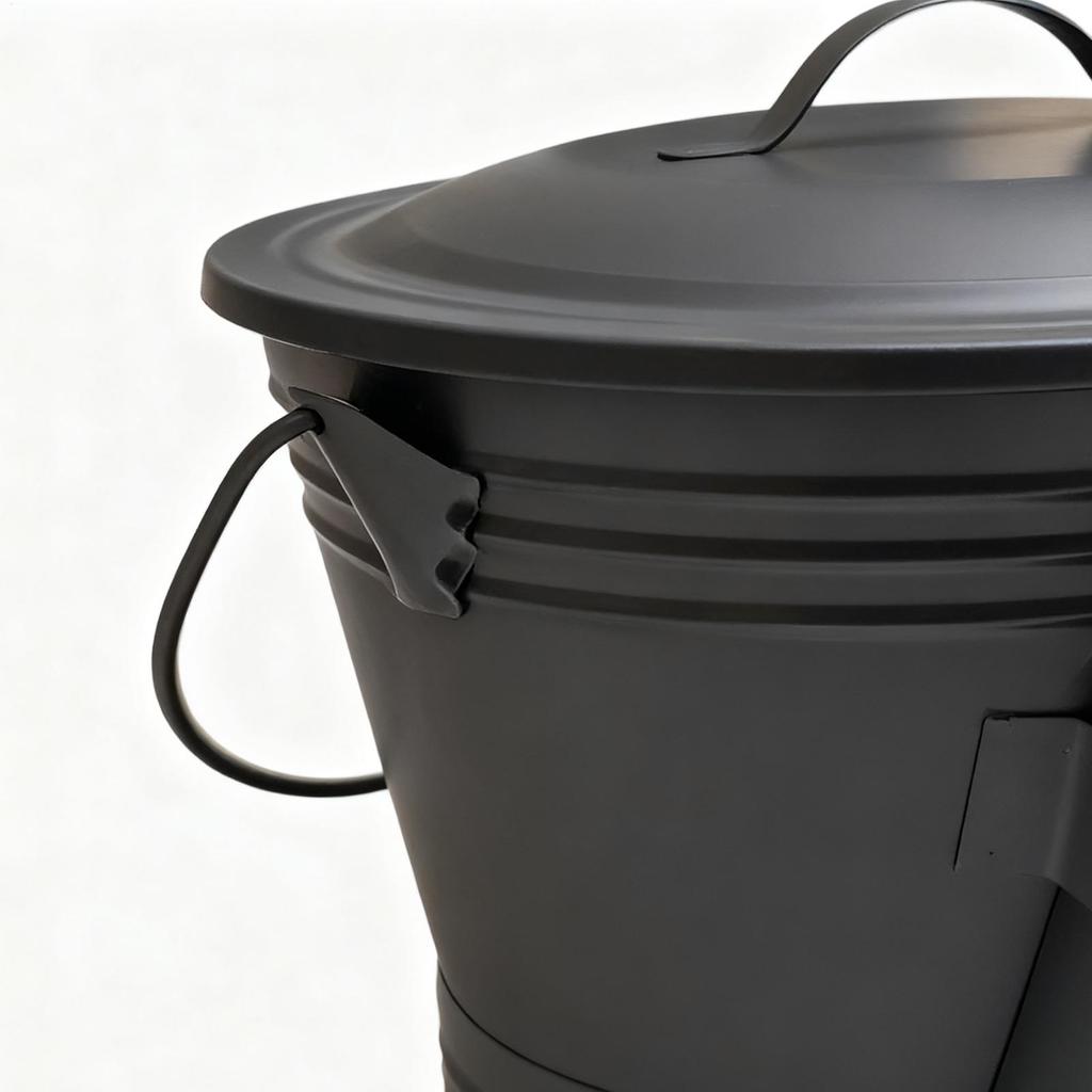 Wall-Mounted Furnace Ash Bucket Set Metal Container Ash Pail With Lid Shovel Broom For Fireplace Outdoor Indoor Patio Garden