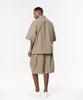 Codemorph Linen Texture Cotton Utility Short Sleeve Shirt Jacket Beige