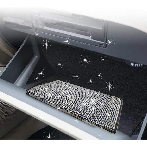 Bling Rhinestone Artificial Diamond Car Registration and Insurance Document Holder, Glitter Car Essentials Glove Box Organizer Compartment Bling