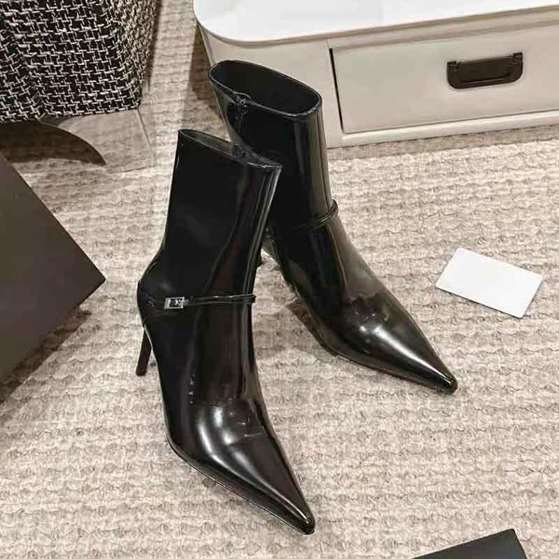 Fashion Short Boots For Women, 2024 Autumn New Style, Side Zipper Short Boots, Leather Slim Women's Boots, Slim Heels, High-Heeled Boots