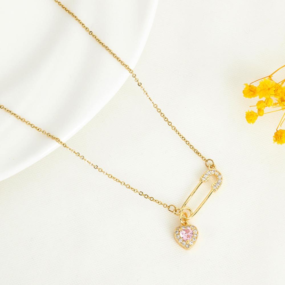 Pendant Necklace Love Heart Pin Necklace Crystal Paper Clip Love Heart Pin Chain Beads  Gifts