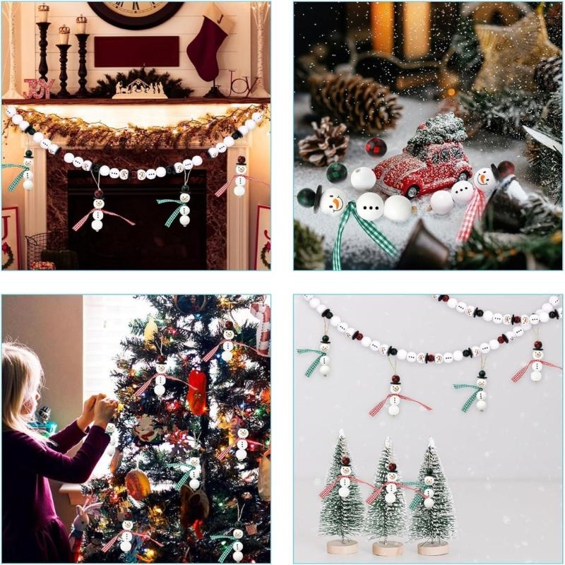 Christmas Wooden Beads for Craft Round Craft Beads Winter Snowmen Beads Crafts DIY Jewelry Making Home Party Decorations