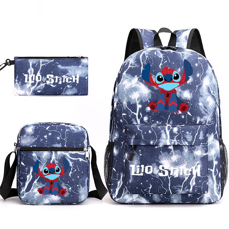 Adorable Stitch Print School Backpack Set Breathable Waterproof Oxford Fabric For Kids