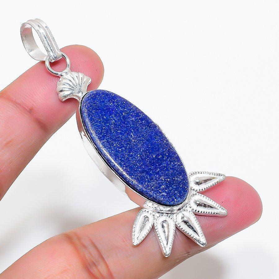 Natural Lapis Lazuli Gemstone 925 Sterling Silver Jewelry Pendant 2.76" AP-16327