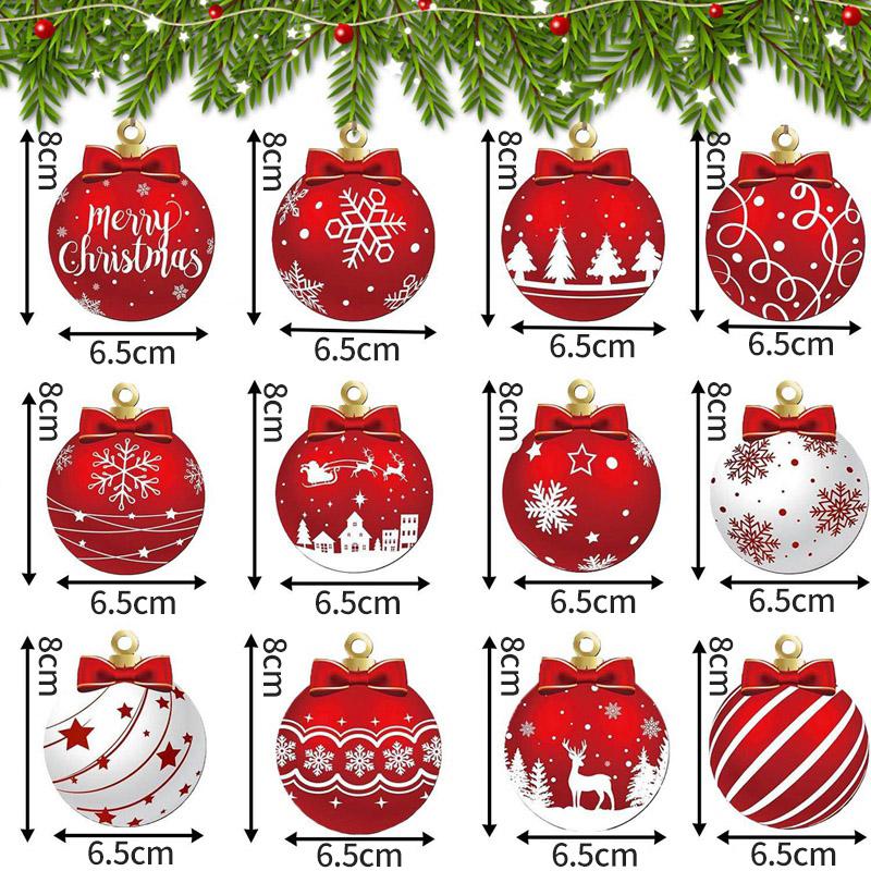 12/24/36pcs Christmas Tree Balls Ornament Red Wood Balls Christmas Tree Hanging Decor Navidad New Year Xmas Tree Ornament