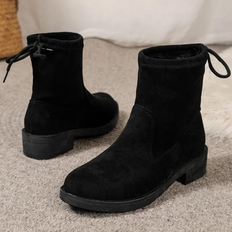 Fashion Ladies Shoes 2024 High Quality Cross-tied Women's Boots Fashion Round Toe Modern Boots Women Winter Plus Size Solid Ankle Boots