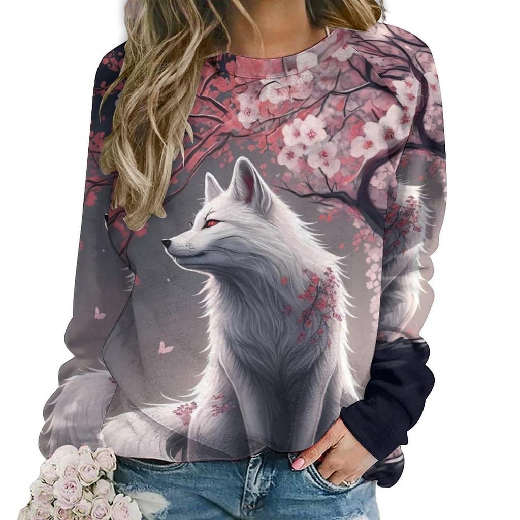 Autumn Lovely Fox Sweatshirts Animal Print Women Casual Streetwear O-Neck Pullovers Harajuku Tops Clothing