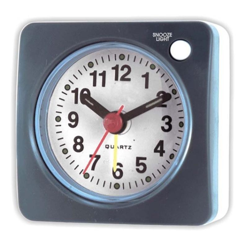 Analog Quartz Bedside LED Desk Sweep Travel Square No Noise Portable Plastic Alarm Clock Battery Needle Mini Non Ticking