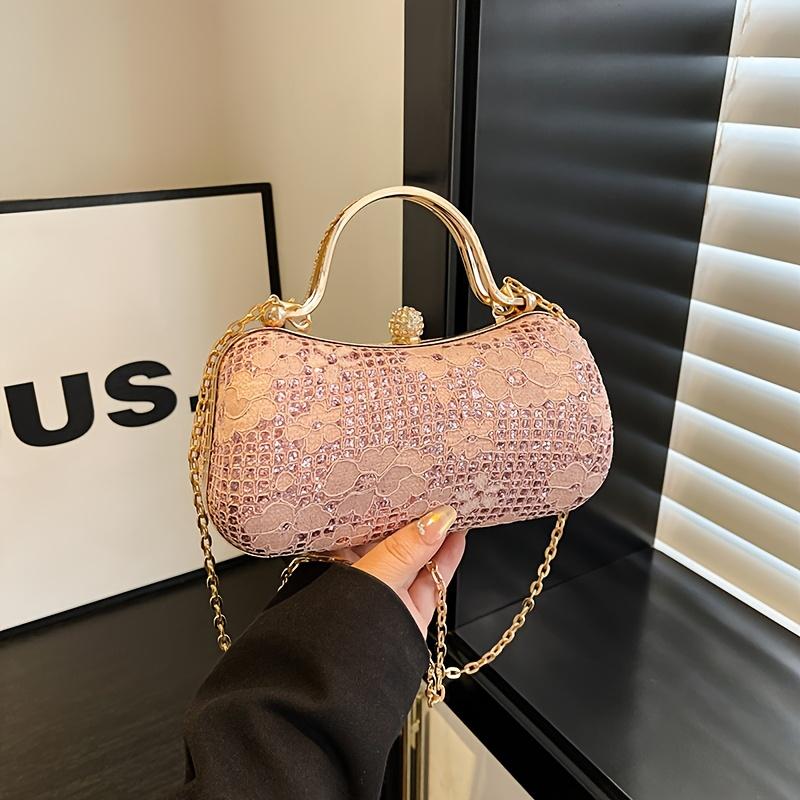 Sparkling Flower Evening With Rhinestone Chain Wallet Banquet Cheongsam Dress Purse Handbag For Annual Party Luxurious Sequined Dinner Tote