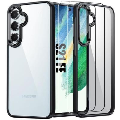 Case - BOOLING - for Samsung Galaxy S21 FE - Rigid Transparent - Anti-Scratch - 2 Tempered Glasses