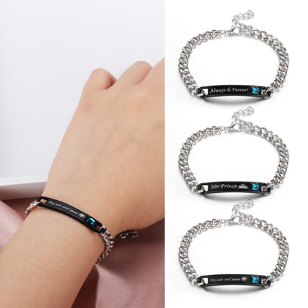 

Jewelry Stainless Steel Men and Women Love Bangle Couple Bracelets Prince Princess Always Forever Always & Forever