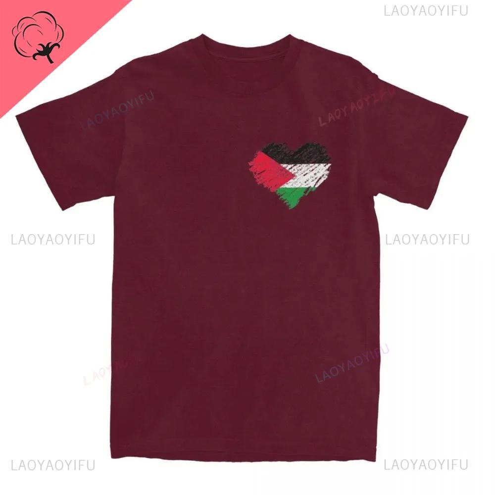 

Palestine Palestinian Heart Scribble Vintage Unisex TShirt Streetwear Printed Fashion Short Sleeve Casual ONeck Pure Cotton Tops S