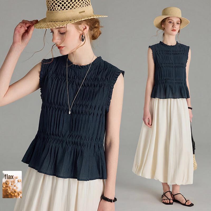 Women s Ruffle Stand-Collar Sleeveless Blouse XL