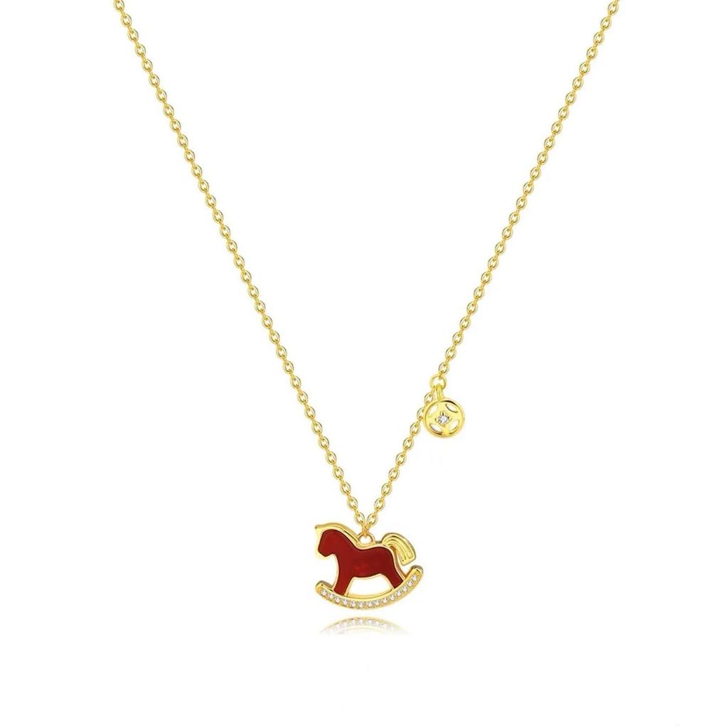 Gold-Plated Zodiac Necklace: 2026 Year of the Horse Red Pendant Clavicle Chain