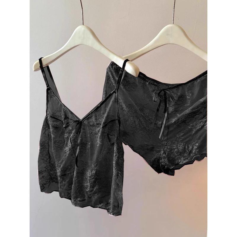 French Style Pure Desire Lace Mesh Hanging L with Pajamas for Women Autumn New Sexy Gyaru Homewear Set