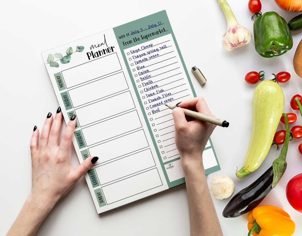 Inkdotpot Poznámkový blok Weekly Meal Planner 7" x 10, "Kuchyňské menu" Magnetický blok pro plánování jídla s odtrhávacími listy S-54