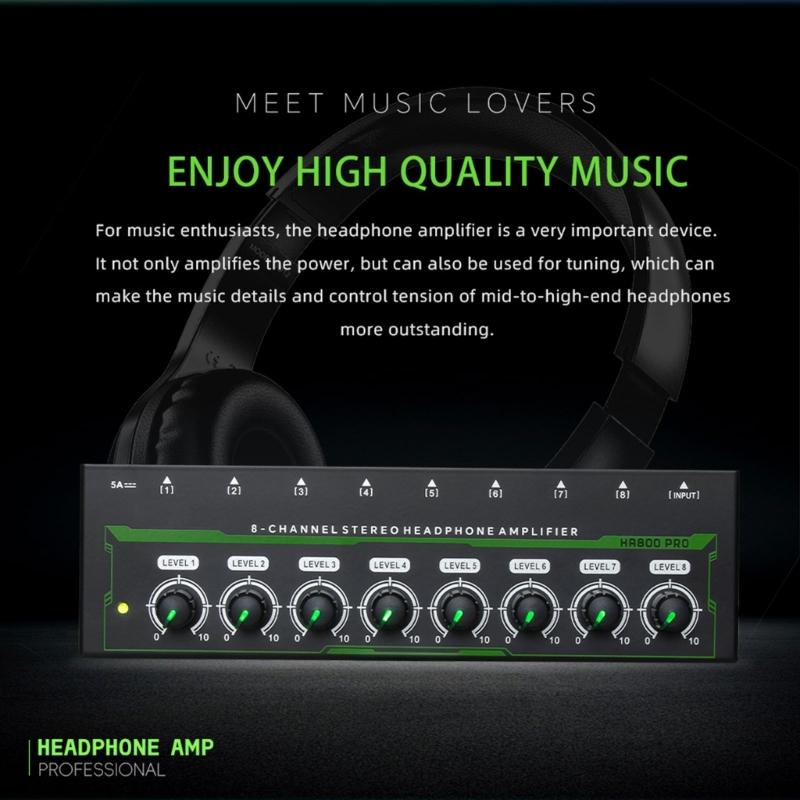 8 Channel Stereo Headphone Amplifier LED Sound Amplifier With Power Adapter EU US Plug Adapter Headphone Amplifier