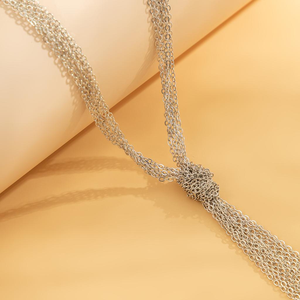 Temperament metal style multi-layer necklace personalized long knotted cross chain fringed necklace women's jewelry