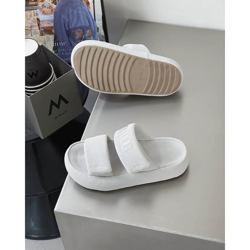 

Leather platform bread slippers women s summer wear new Velcro soft bottom word beach sandals 35 бежевый