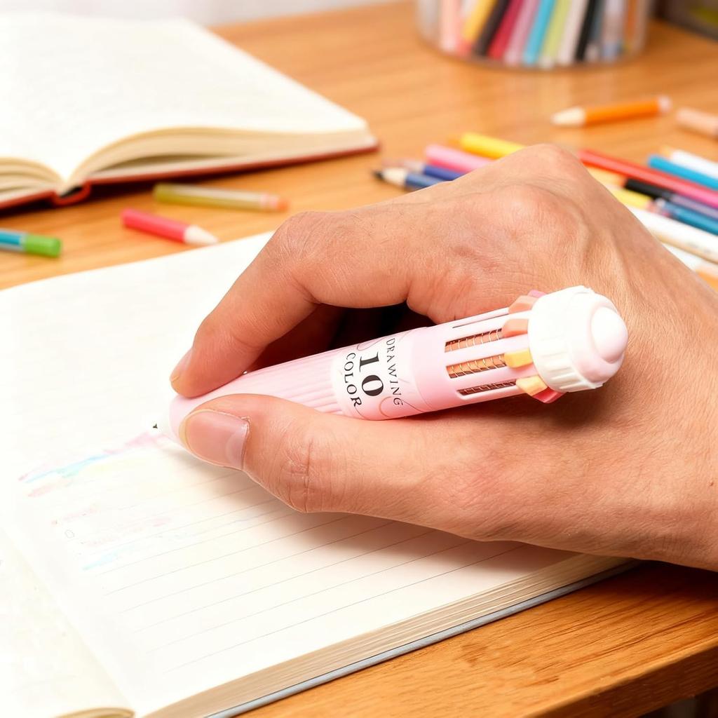 6 Pcs 10-in-1 Multicolor Ballpoint Pens 0.8mm, 57 Colors Drawing Multi Colored Pens, Smooth Writing Retractable Shuttle Pens for Doodling School