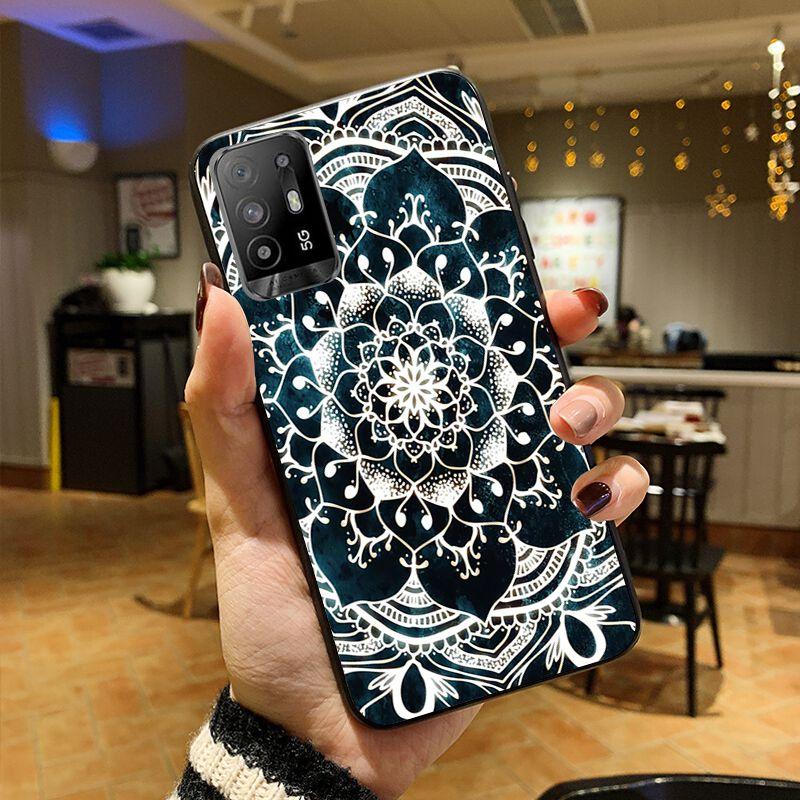 Blau gold Mandala Blume Traumfänger Hülle Handyhülle Für OPPO A74 A94 A3S A5S A9 A12 A15S A52 A53S A72 A73 2020 A91 5G Hüllen