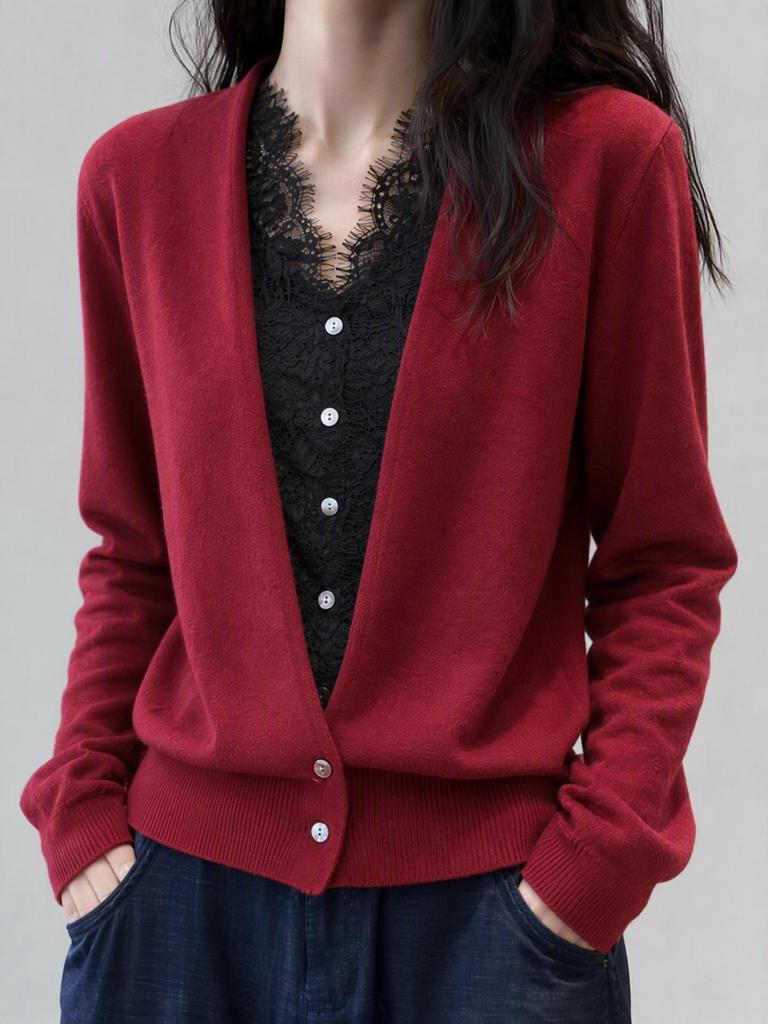 European 26 Early Autumn Merino Wool Women's V-neck Cardigan - French Chic