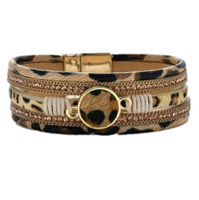 Fashion Women's Jewelry Magnetic Buckle Multi-layer Leopard Print Leather Bracelet Birthday  Gift