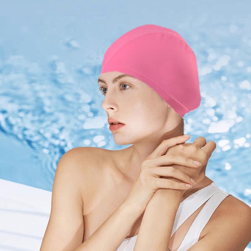 1Pc Swimming Cap Ear Guards Elastic Fabric Solid Color Swim Hat Short/Long Hair Big Kids Polyester Womens/Mens