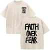 Christian Shirts for Men Faith Over Fear Shirt Jesus Religious Tshirt Oversized Graphic Tees Acid Wash God T-Shirt