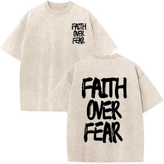 Christian Shirts for Men Faith Over Fear Shirt Jesus Religious Tshirt Oversized Graphic Tees Acid Wash God T-Shirt